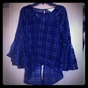 Velvet and sheer Lauren Conrad runway Navy blouse